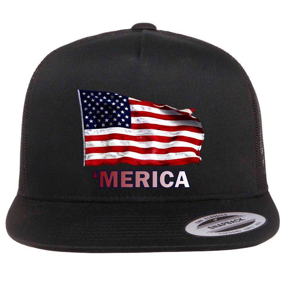 Merica Flag Wave Flat Bill Trucker Hat