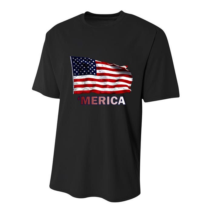 Merica Flag Wave Youth Performance Sprint T-Shirt