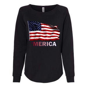 Merica Flag Wave Womens California Wash Sweatshirt