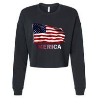 Merica Flag Wave Cropped Pullover Crew