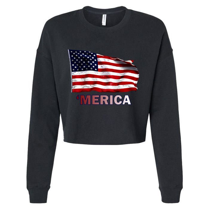 Merica Flag Wave Cropped Pullover Crew