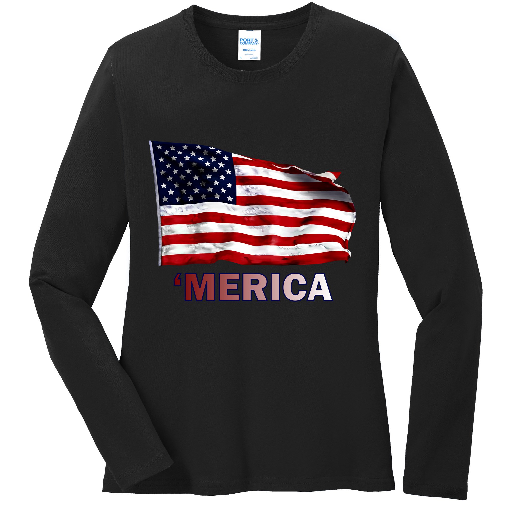 Merica Flag Wave Ladies Long Sleeve Shirt