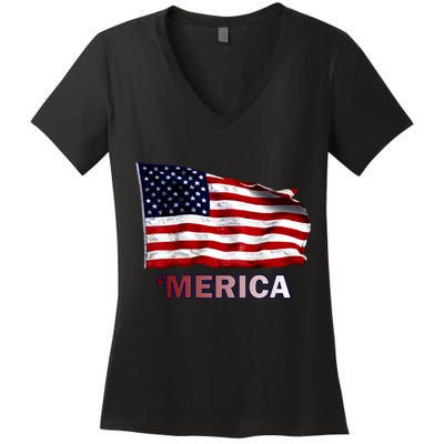 Merica Flag Wave Women's V-Neck T-Shirt