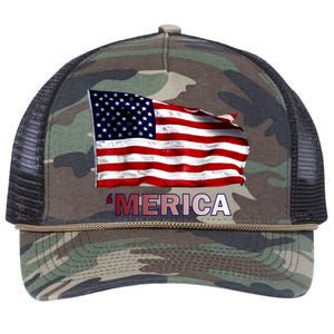 Merica Flag Wave Retro Rope Trucker Hat Cap