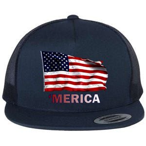 Merica Flag Wave Flat Bill Trucker Hat