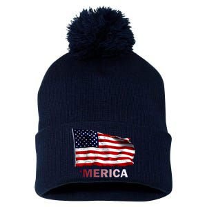 Merica Flag Wave Pom Pom 12in Knit Beanie