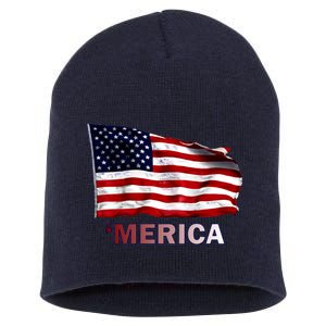 Merica Flag Wave Short Acrylic Beanie