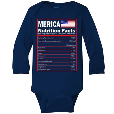 Merica Nutrition Facts Baby Long Sleeve Bodysuit