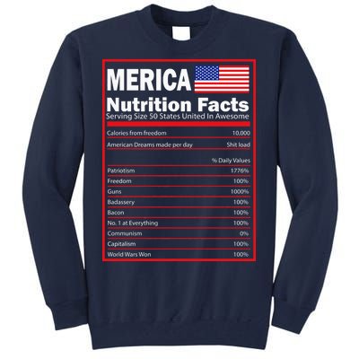 Merica Nutrition Facts Tall Sweatshirt