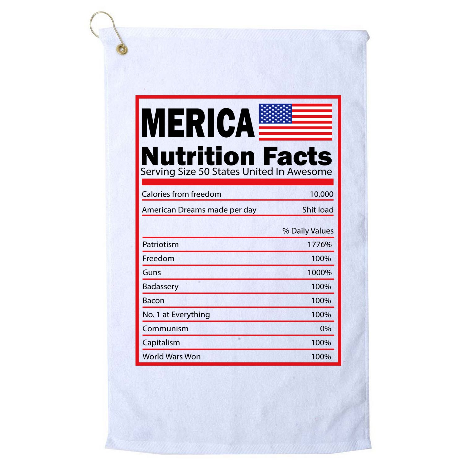 Merica Nutrition Facts Golf Towel