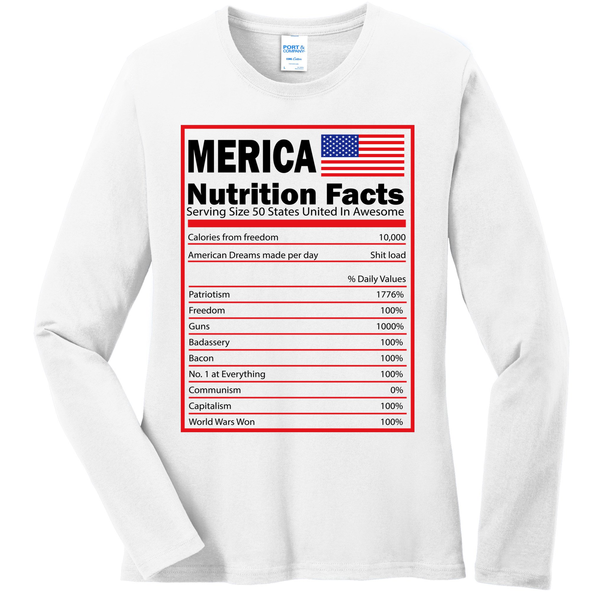 Merica Nutrition Facts Ladies Long Sleeve Shirt