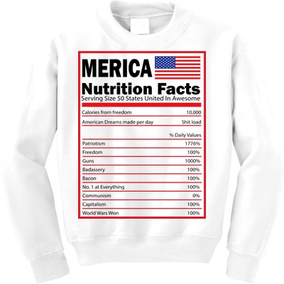 Merica Nutrition Facts Kids Sweatshirt