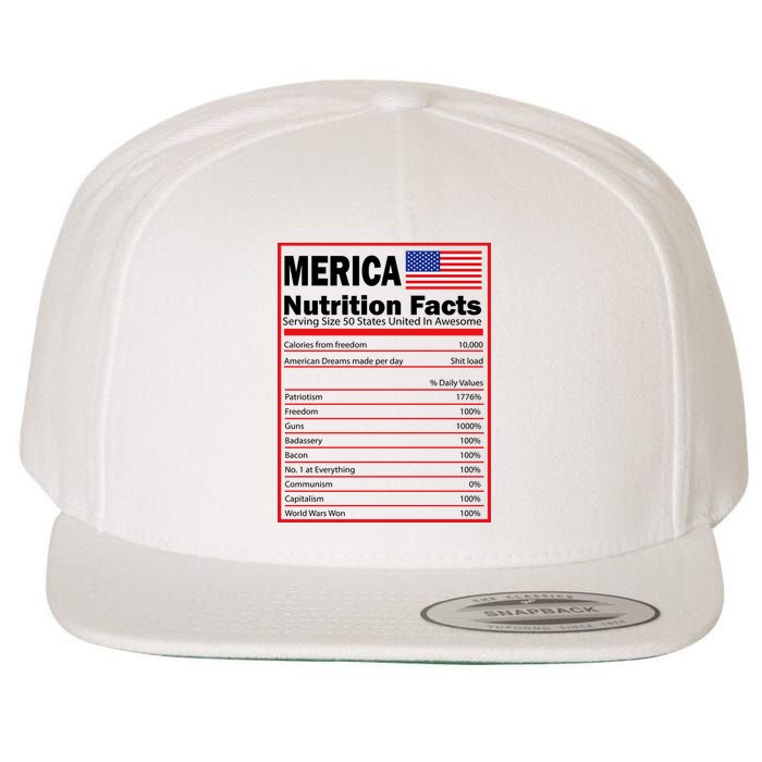 Merica Nutrition Facts Wool Snapback Cap