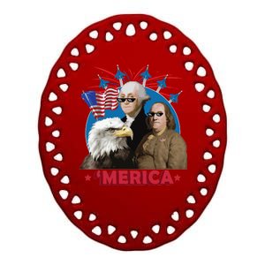 Merica Patriotic Party Ceramic Oval Ornament