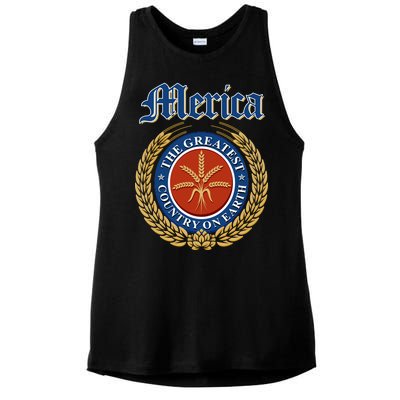 Merica The Greatest Country On Earth Beer Label  Ladies PosiCharge Tri-Blend Wicking Tank