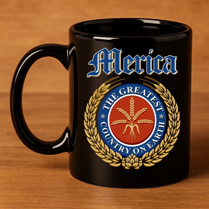 Merica The Greatest Country On Earth Beer Label  11oz C Handle Ceramic Mug