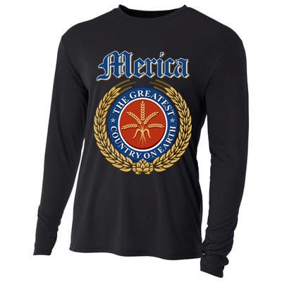 Merica The Greatest Country On Earth Beer Label  Cooling Performance Long Sleeve Crew