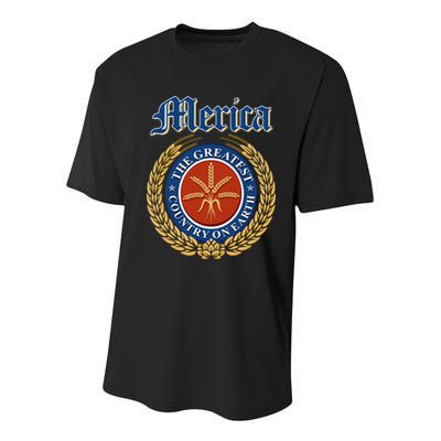 Merica The Greatest Country On Earth Beer Label  Youth Performance Sprint T-Shirt