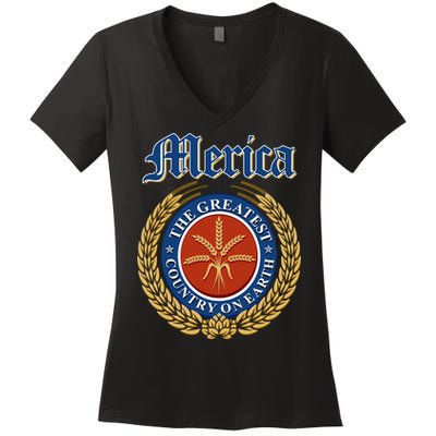 Merica The Greatest Country On Earth Beer Label  Women's V-Neck T-Shirt