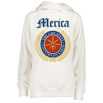 Merica The Greatest Country On Earth Beer Label  Womens Funnel Neck Pullover Hood