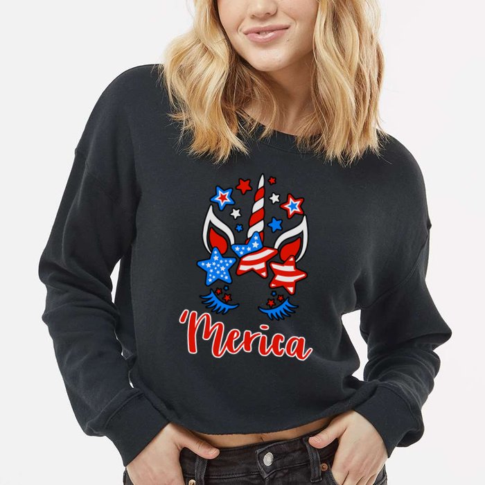 'Merica Unicorn Cropped Pullover Crew