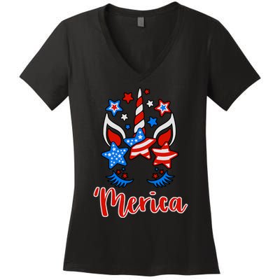 'Merica Unicorn Women's V-Neck T-Shirt