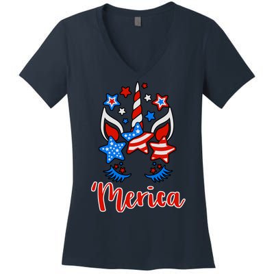 'Merica Unicorn Women's V-Neck T-Shirt