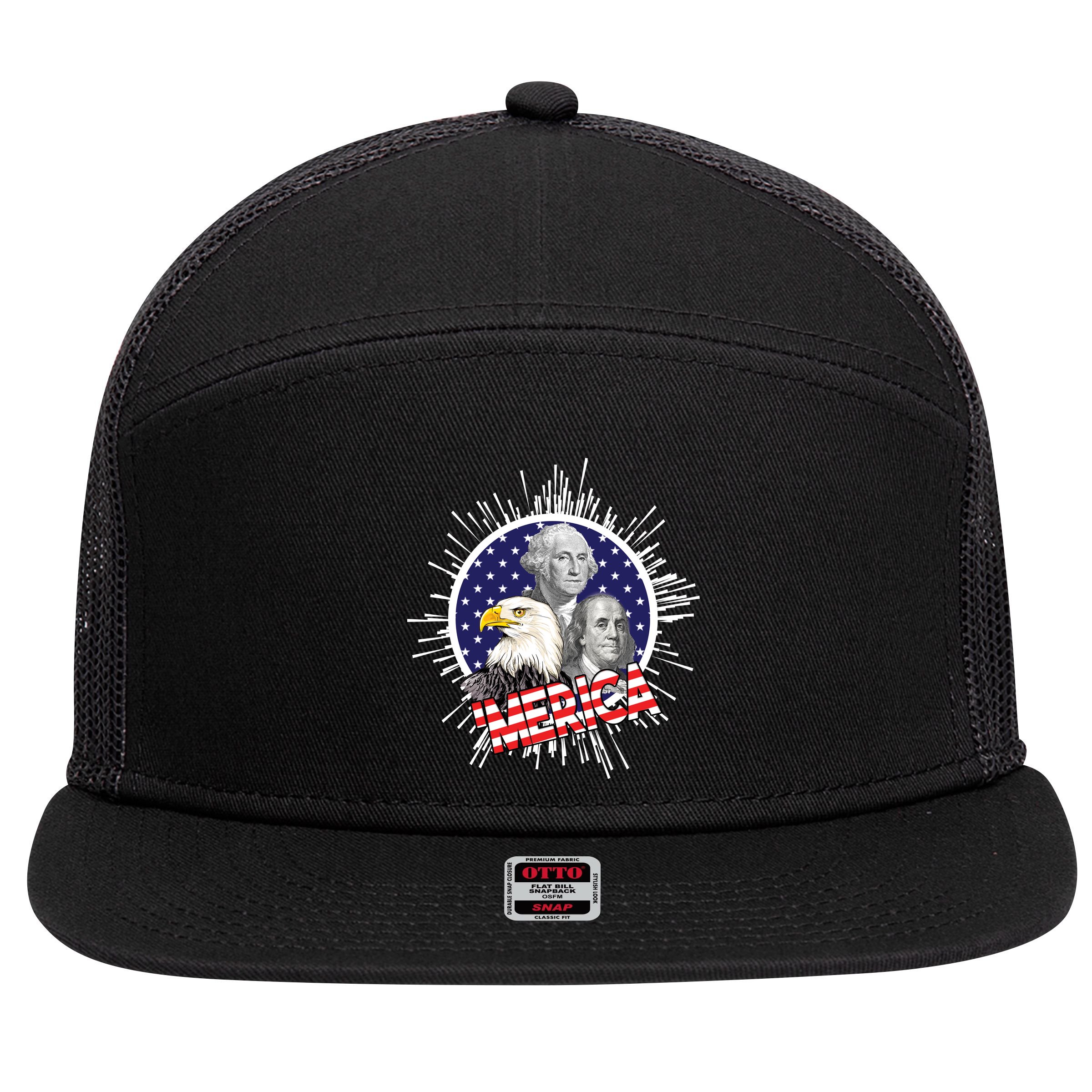 Merica US Presidents Bald Eagle USA Flag 7 Panel Mesh Trucker Snapback Hat
