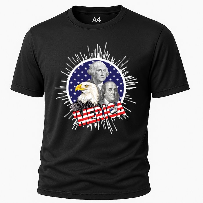 Merica US Presidents Bald Eagle USA Flag Cooling Performance Crew T-Shirt