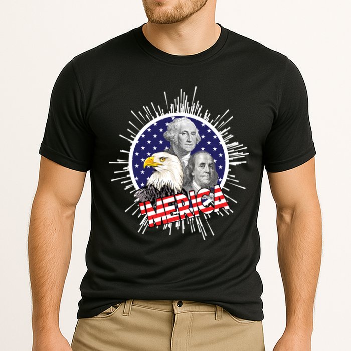 Merica US Presidents Bald Eagle USA Flag Cooling Performance Crew T-Shirt