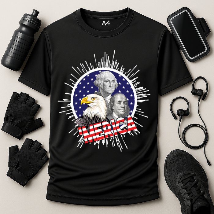 Merica US Presidents Bald Eagle USA Flag Cooling Performance Crew T-Shirt