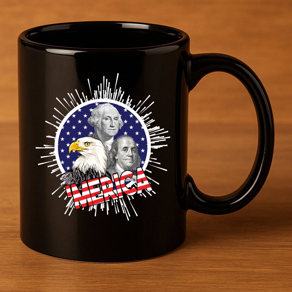 Merica US Presidents Bald Eagle USA Flag 11oz C Handle Ceramic Mug