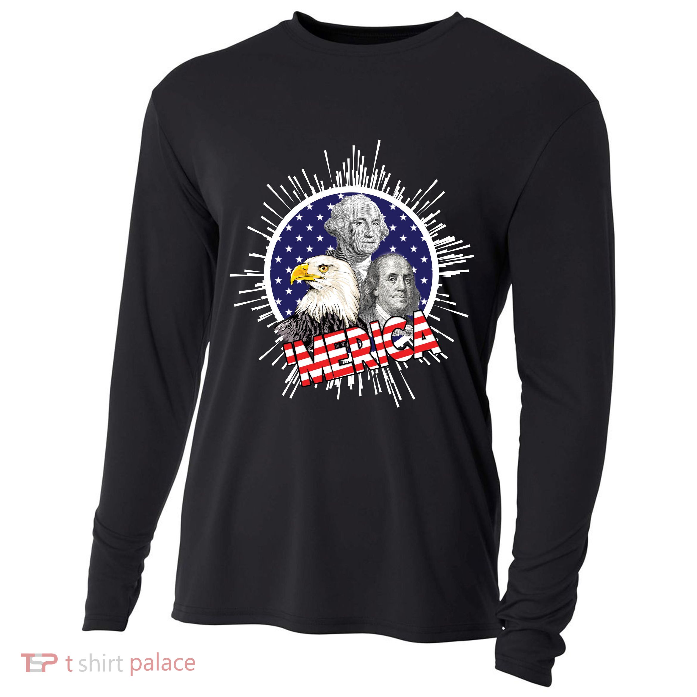 Merica US Presidents Bald Eagle USA Flag Cooling Performance Long Sleeve Crew