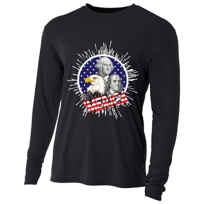 Merica US Presidents Bald Eagle USA Flag Cooling Performance Long Sleeve Crew