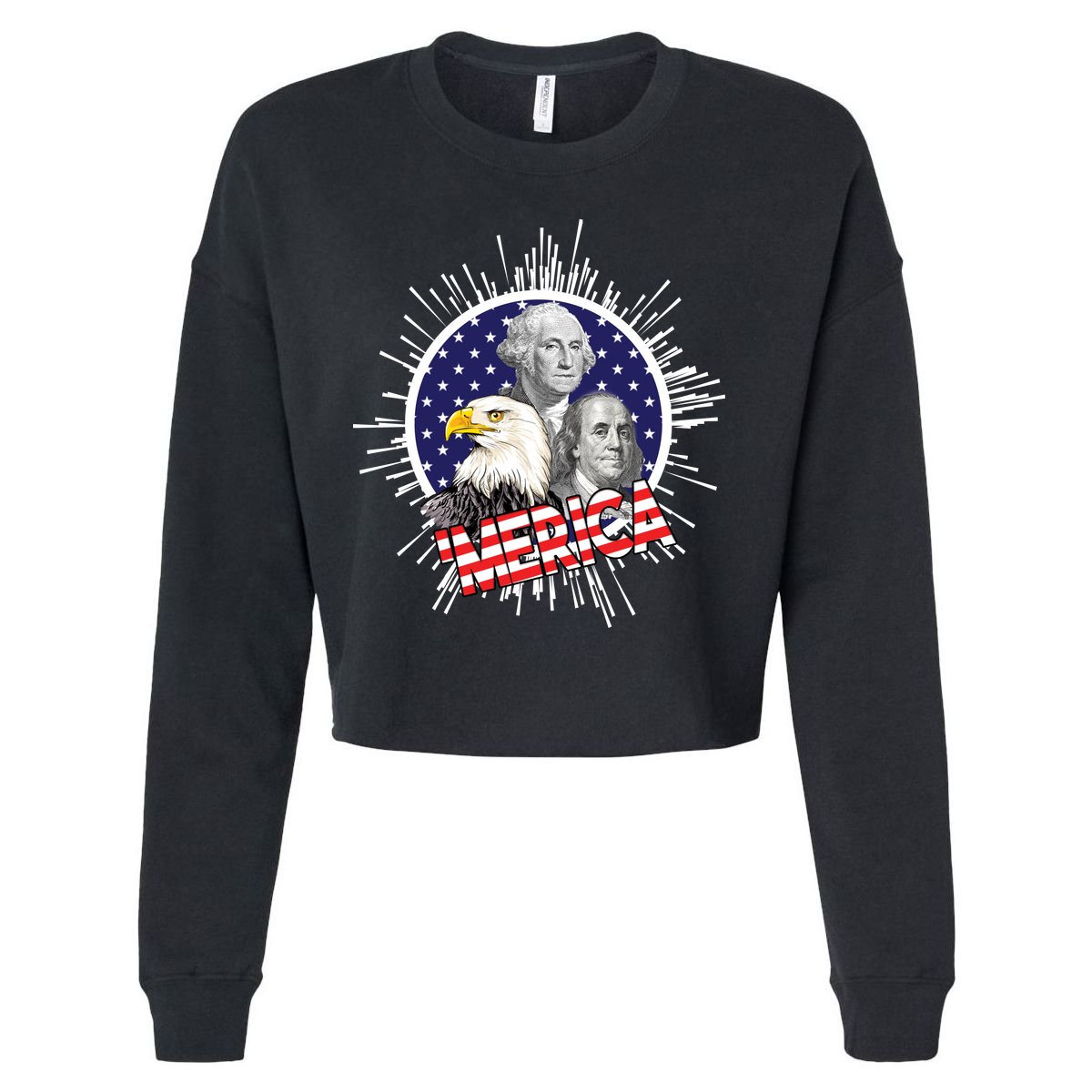 Merica US Presidents Bald Eagle USA Flag Cropped Pullover Crew
