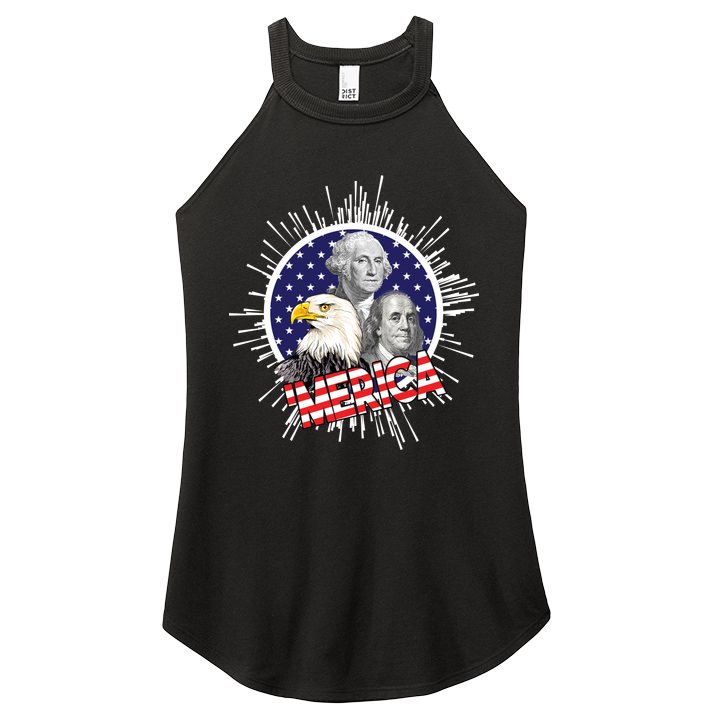 Merica US Presidents Bald Eagle USA Flag Women's Perfect Tri Rocker Tank