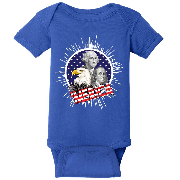 Merica US Presidents Bald Eagle USA Flag Baby Bodysuit