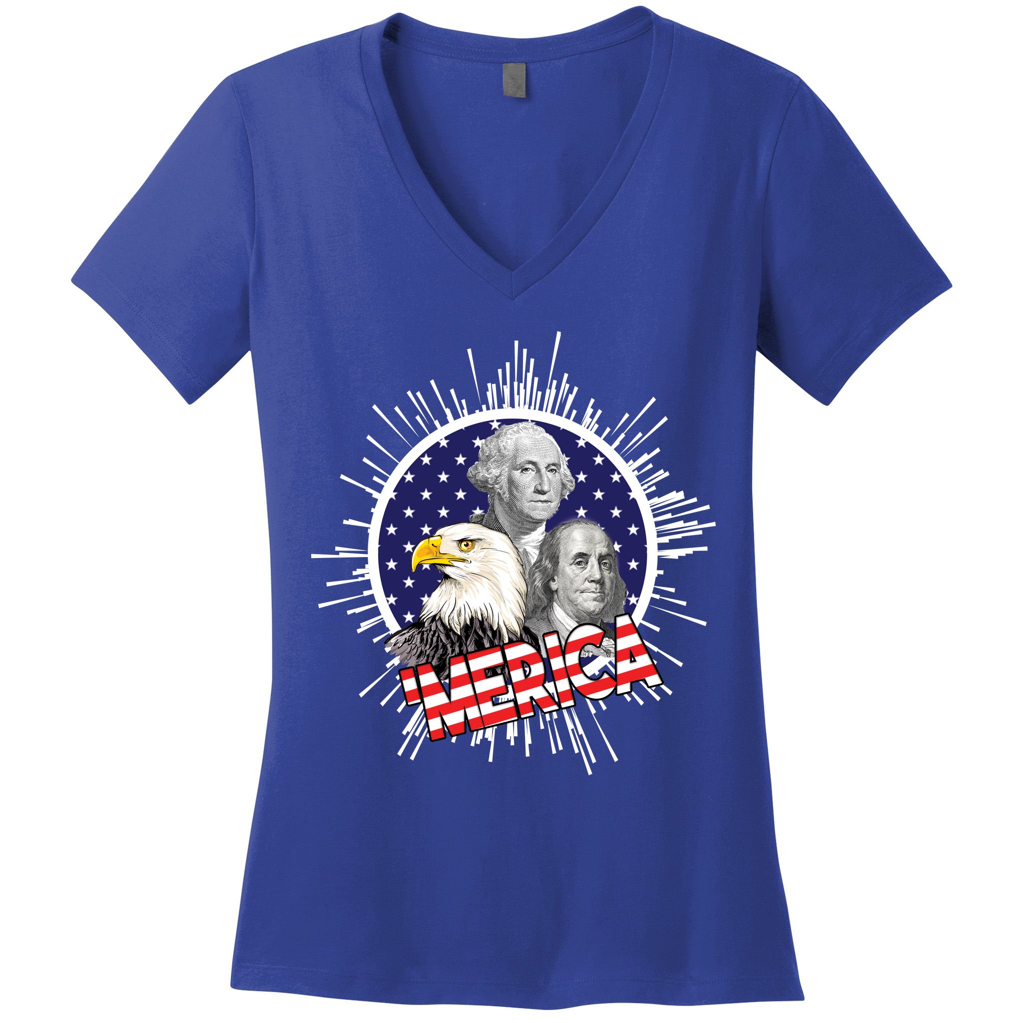 Merica US Presidents Bald Eagle USA Flag Women's V-Neck T-Shirt