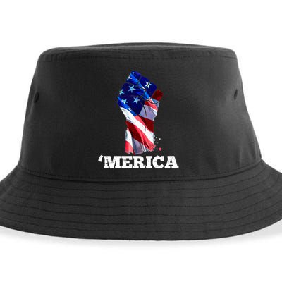 Merica USA American Flag Fist Sustainable Bucket Hat