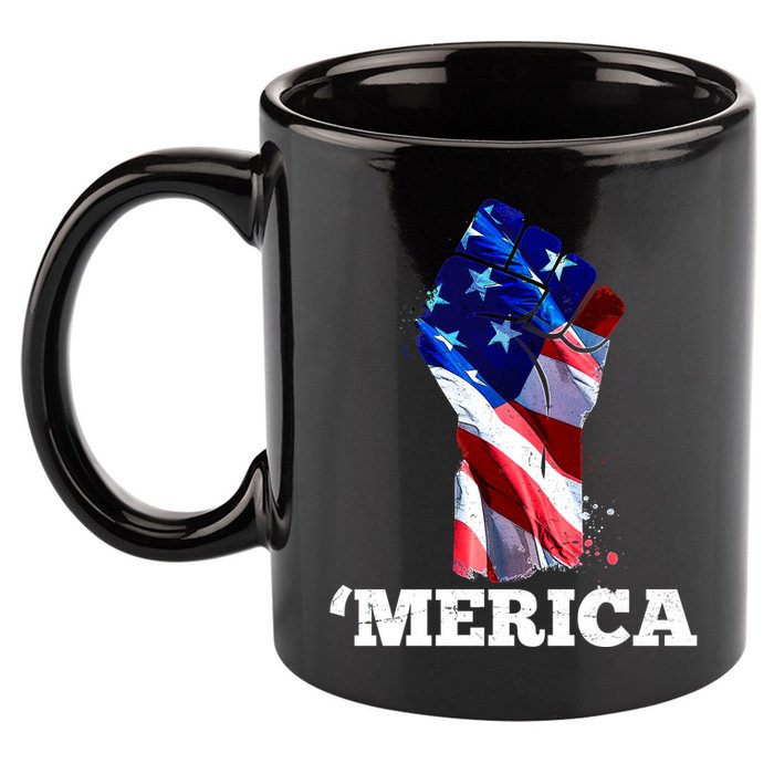 Merica USA American Flag Fist 11oz C Handle Ceramic Mug