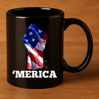 Merica USA American Flag Fist 11oz C Handle Ceramic Mug