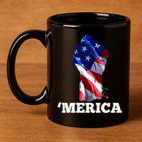 Merica USA American Flag Fist 11oz C Handle Ceramic Mug