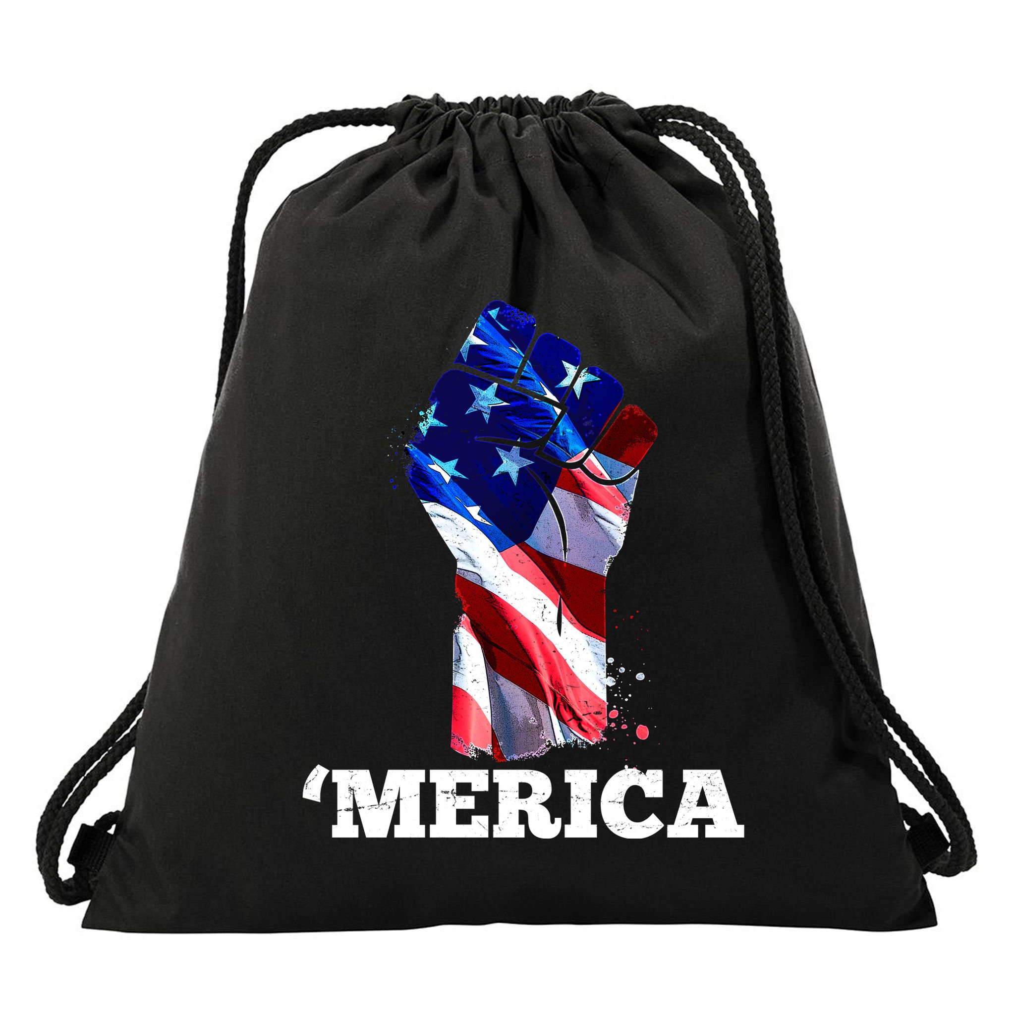 Merica USA American Flag Fist Drawstring Bag