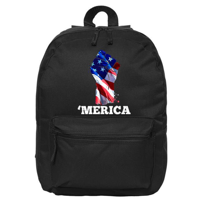 Merica USA American Flag Fist 16 in Basic Backpack