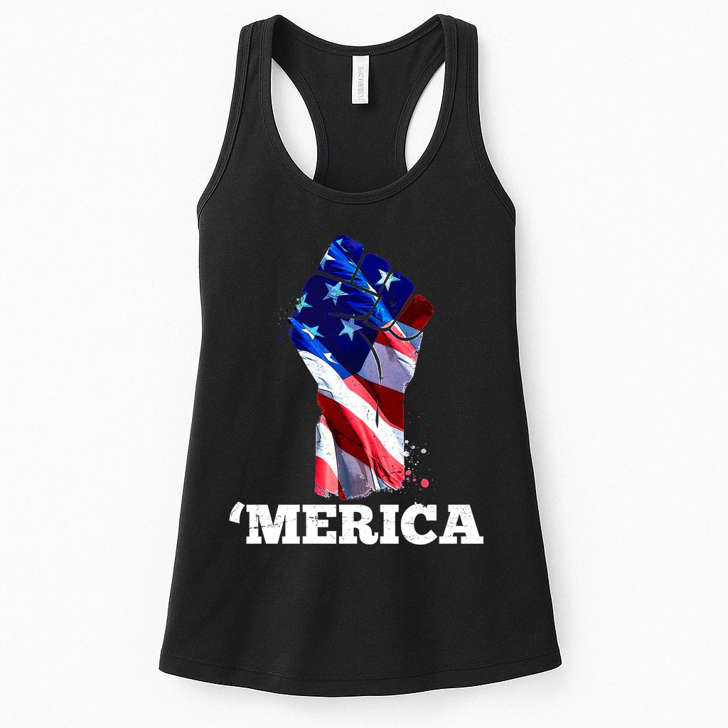 Merica USA American Flag Fist Womens Tank Top