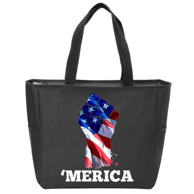 Merica USA American Flag Fist Zip Tote Bag