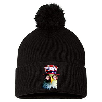 Merica USA Eagle Pom Pom 12in Knit Beanie