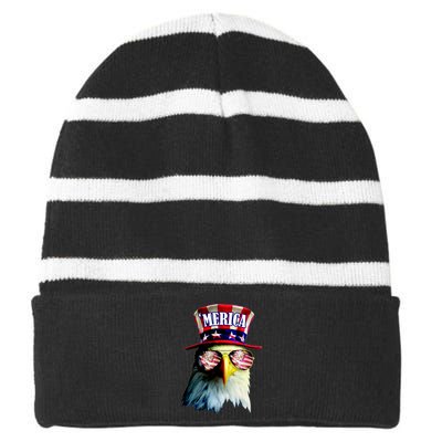 Merica USA Eagle Striped Beanie with Solid Band