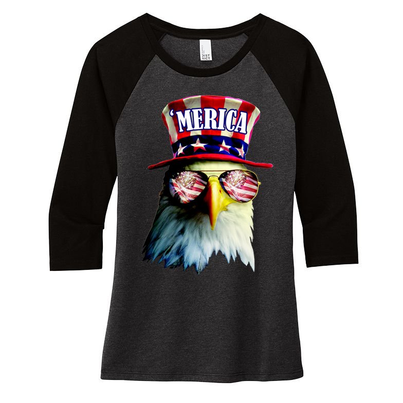 Merica USA Eagle Women's Tri-Blend 3/4-Sleeve Raglan Shirt