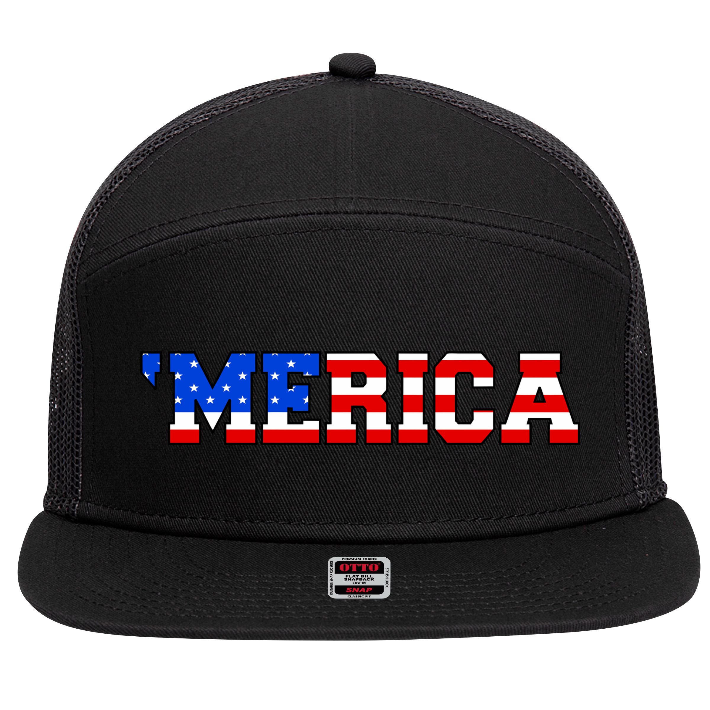 Merica USA Logo 7 Panel Mesh Trucker Snapback Hat